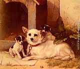 Mother And Puppies Resting by Walter Hunt